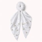 Elegant Pearl Bow Scarf Hair Scrunchie – Premium Ribbon Hair Accessory - Image 2