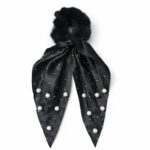 Elegant Pearl Bow Scarf Hair Scrunchie – Premium Ribbon Hair Accessory