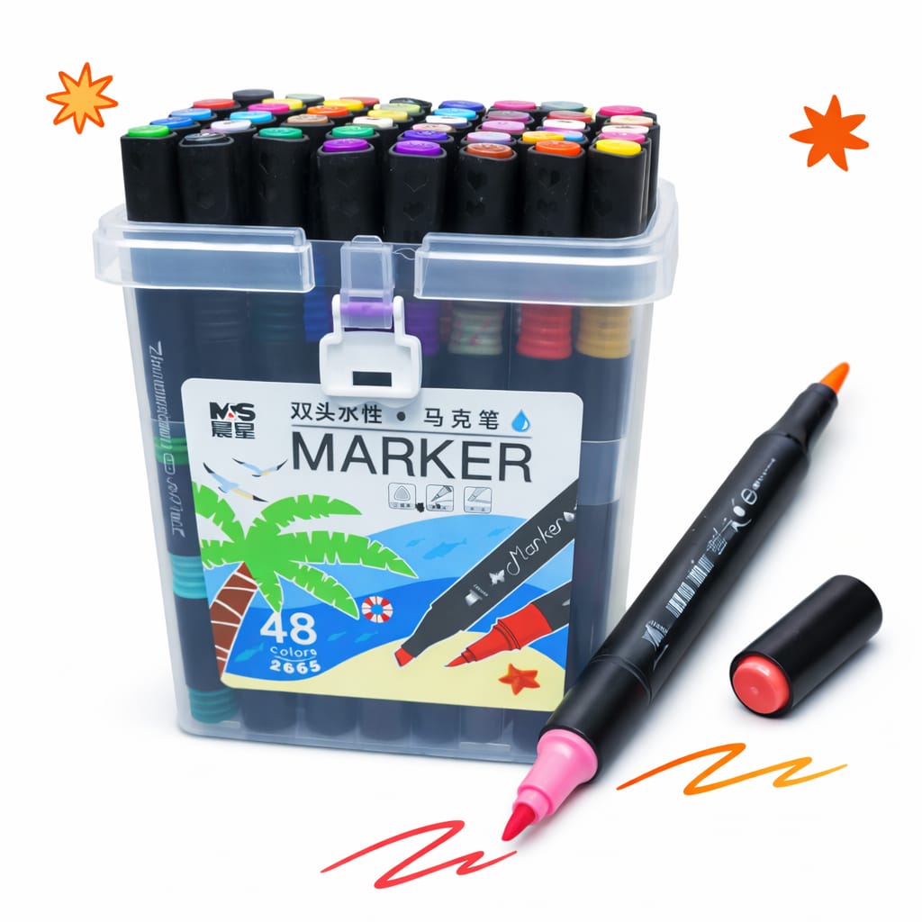 48 colour double side 48 Colors Dual Tip Marker Pen Set – Double Side Art Markers with Storage Box - Image 1